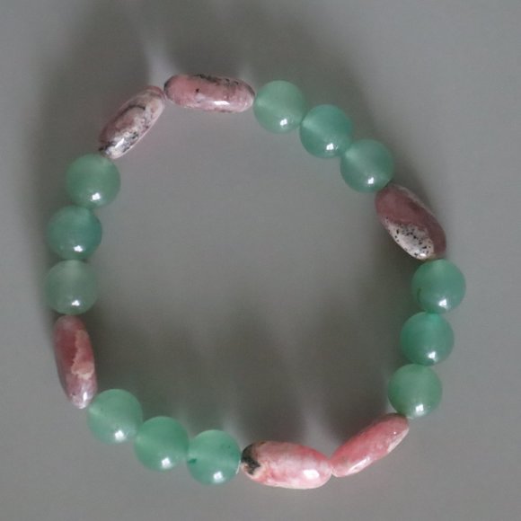 Rhodochrosite and Aventurine Stretch Bracelet - Picture 4 of 11